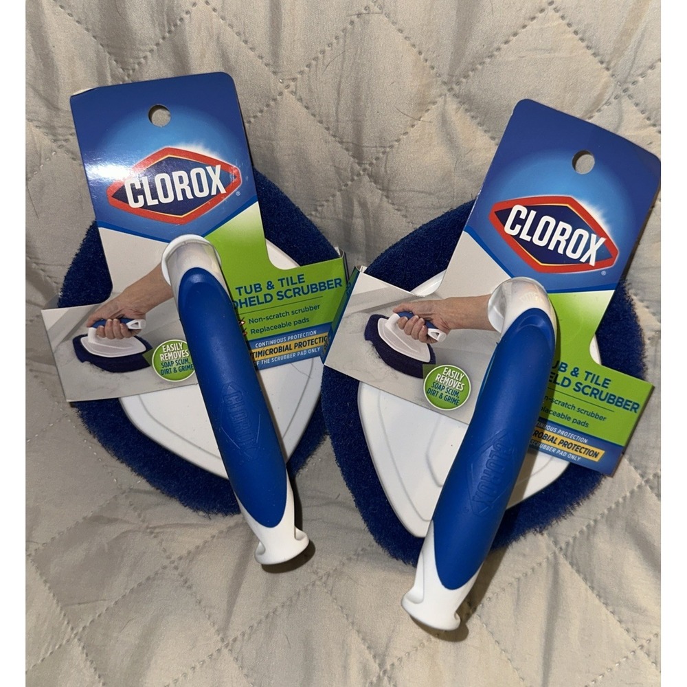 Set of 2 Clorox Tub & Tile Non-Scratch Handheld Scrubbers Replaceable Pads - NEW